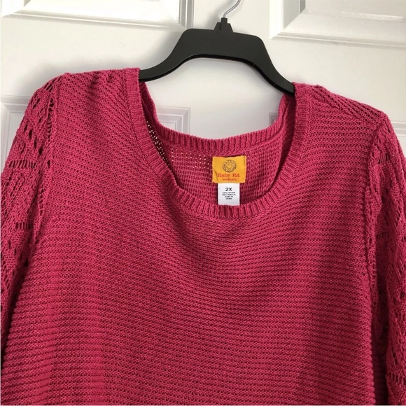 RUBY RD, PLUS SIZE 2X SWEATER KNIT FALL WONDEERS PULLOVER WITH CROCHET DETAILps2 - Picture 4 of 7